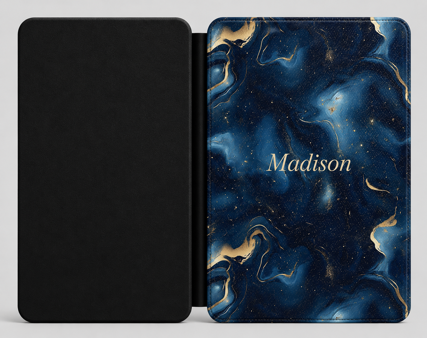 Personalized Navy & Gold Marble Kindle Case — Debossed Name