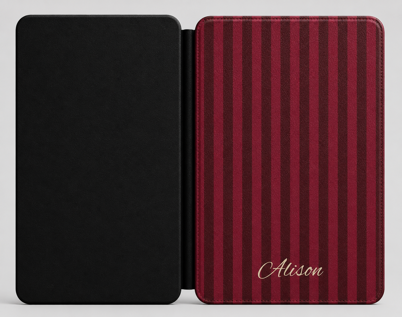 Personalized Burgundy Stripe Kindle Case — Debossed Name