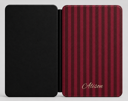 Personalized Burgundy Stripe Kindle Case — Debossed Name