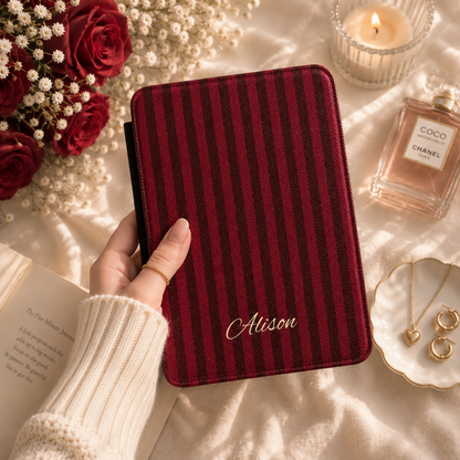 Personalized Burgundy Stripe Kindle Case — Debossed Name