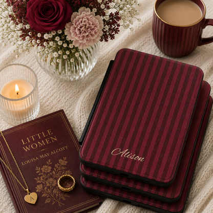 Personalized Burgundy Stripe Kindle Case — Debossed Name