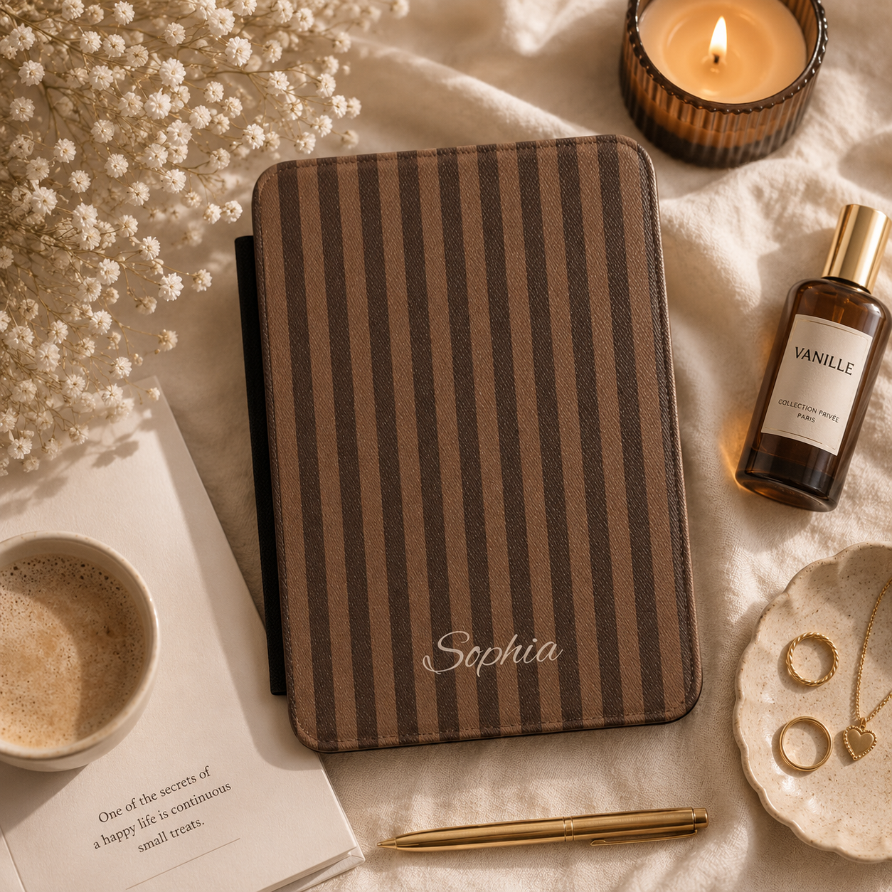 Personalized Brown Stripe Kindle Case — Debossed Name