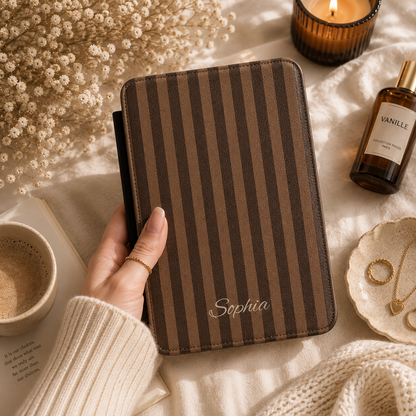 Personalized Brown Stripe Kindle Case — Debossed Name