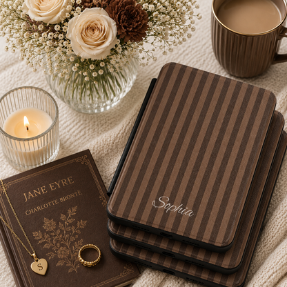 Personalized Brown Stripe Kindle Case — Debossed Name