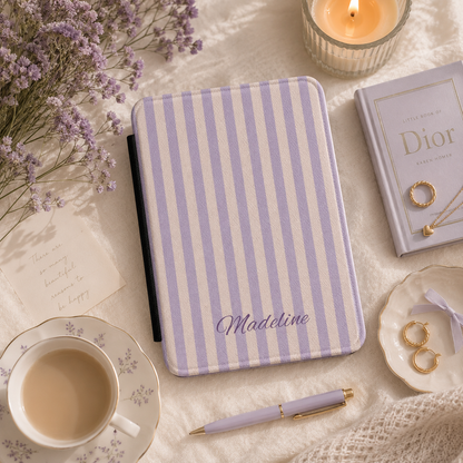 Personalized Lavender Stripe Kindle Case — Debossed Name