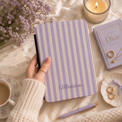 Personalized Lavender Stripe Kindle Case — Debossed Name