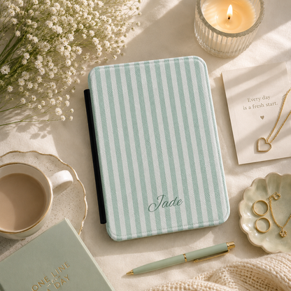 Personalized Sage Stripe Kindle Case — Debossed Name