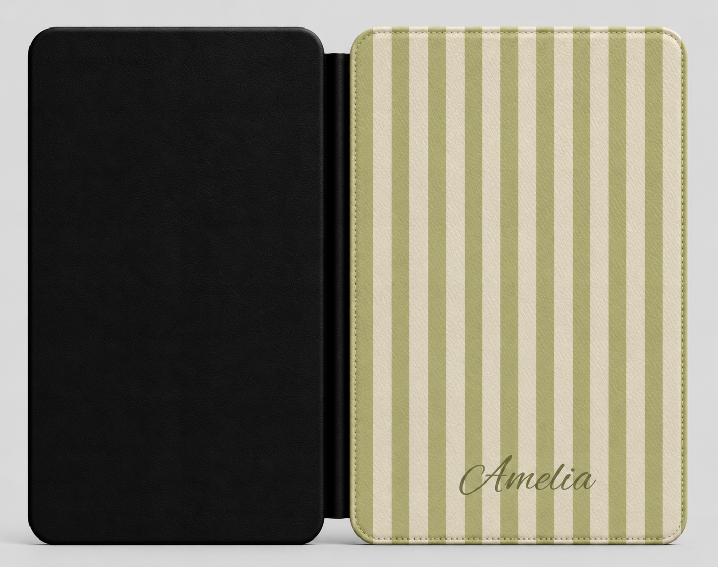 Personalized Olive Stripe Kindle Case — Debossed Name