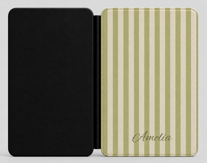 Personalized Olive Stripe Kindle Case — Debossed Name