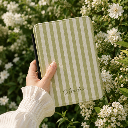 Personalized Olive Stripe Kindle Case — Debossed Name