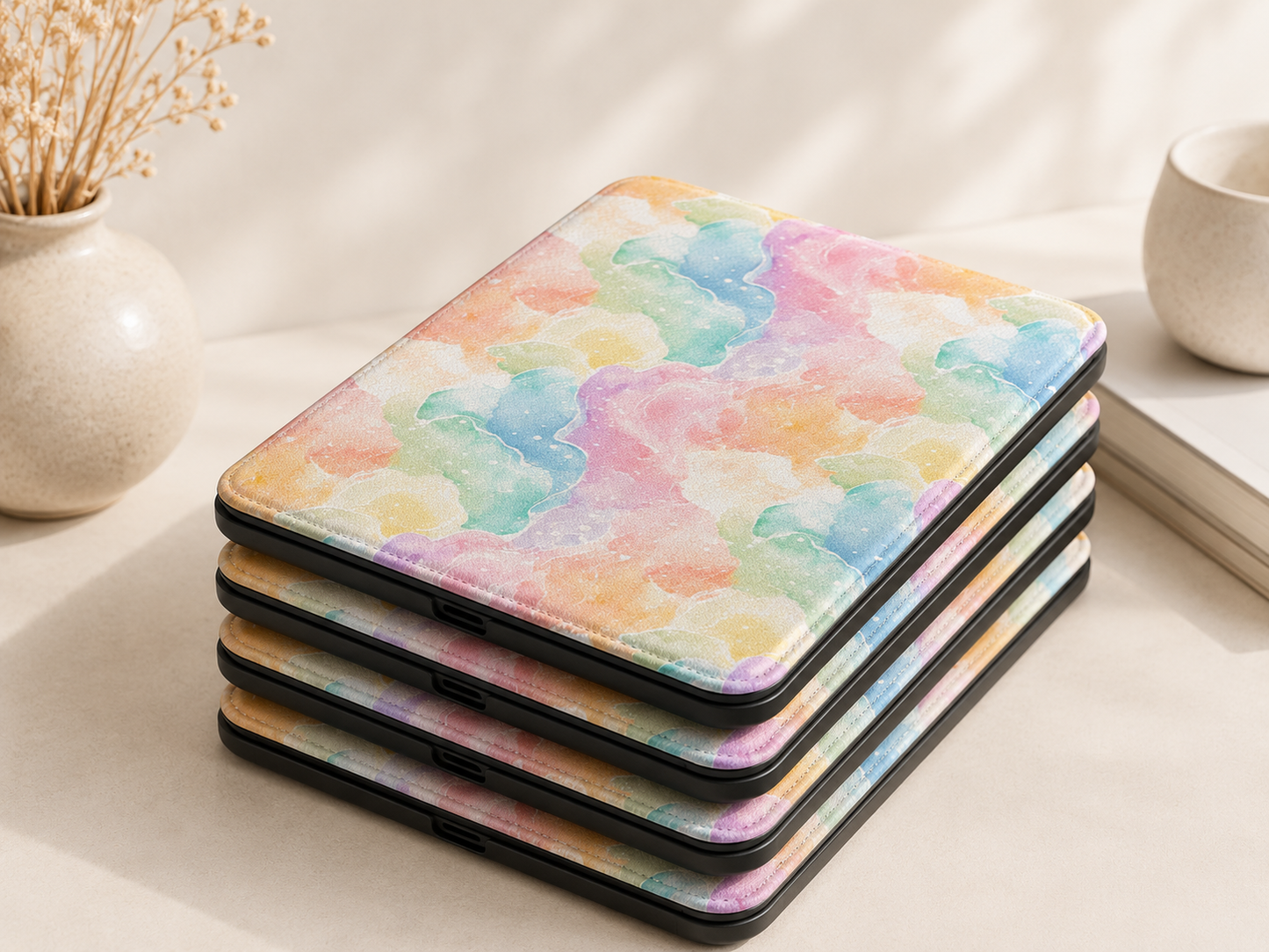 Pastel Watercolour Clouds Kindle Case — Rainbow Wash Print