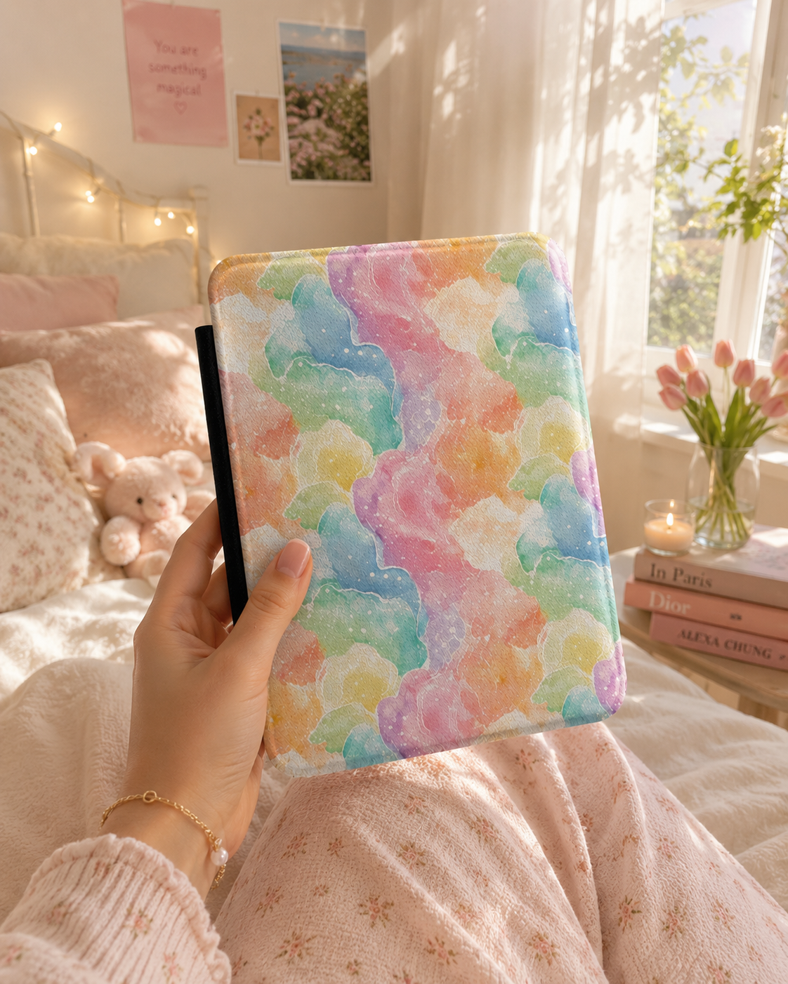 Pastel Watercolour Clouds Kindle Case — Rainbow Wash Print