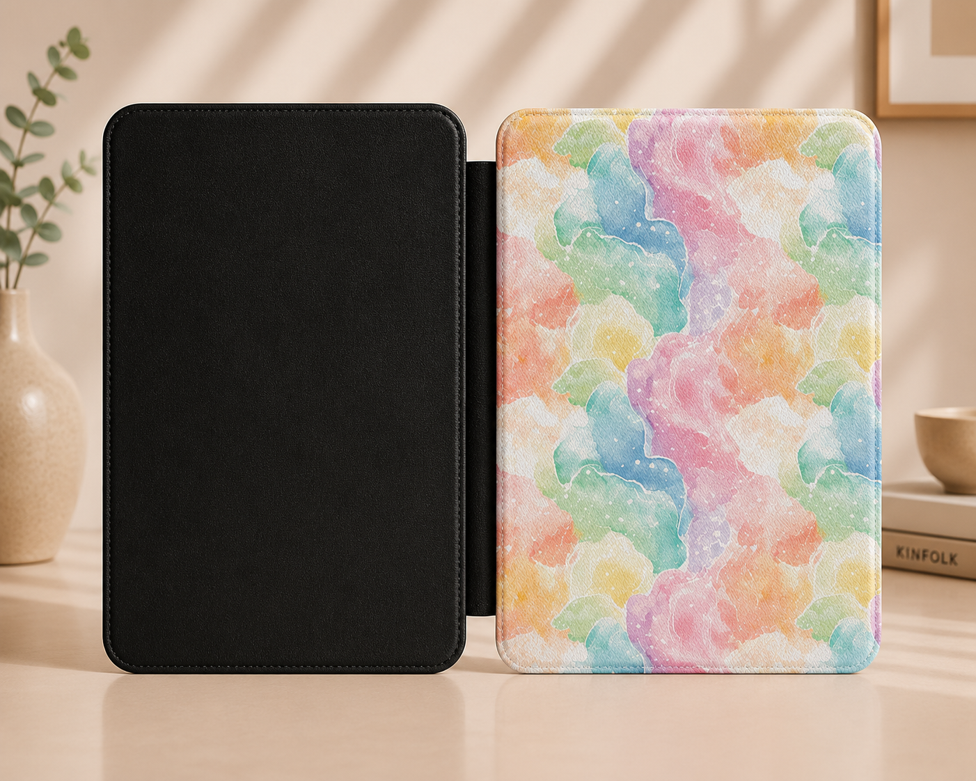 Pastel Watercolour Clouds Kindle Case — Rainbow Wash Print