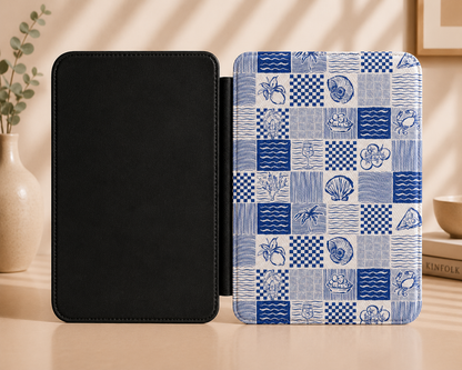 Mediterranean Block Print Kindle Case — Blue Tile Collage
