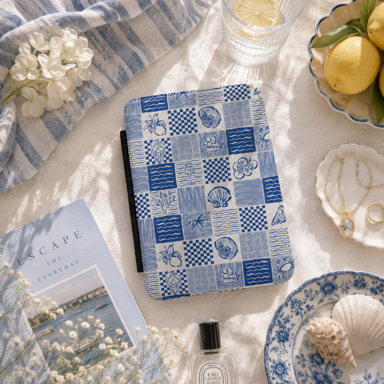 Mediterranean Block Print Kindle Case — Blue Tile Collage