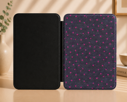 Painted Magenta Dots Kindle Case — Charcoal Brushstroke Print