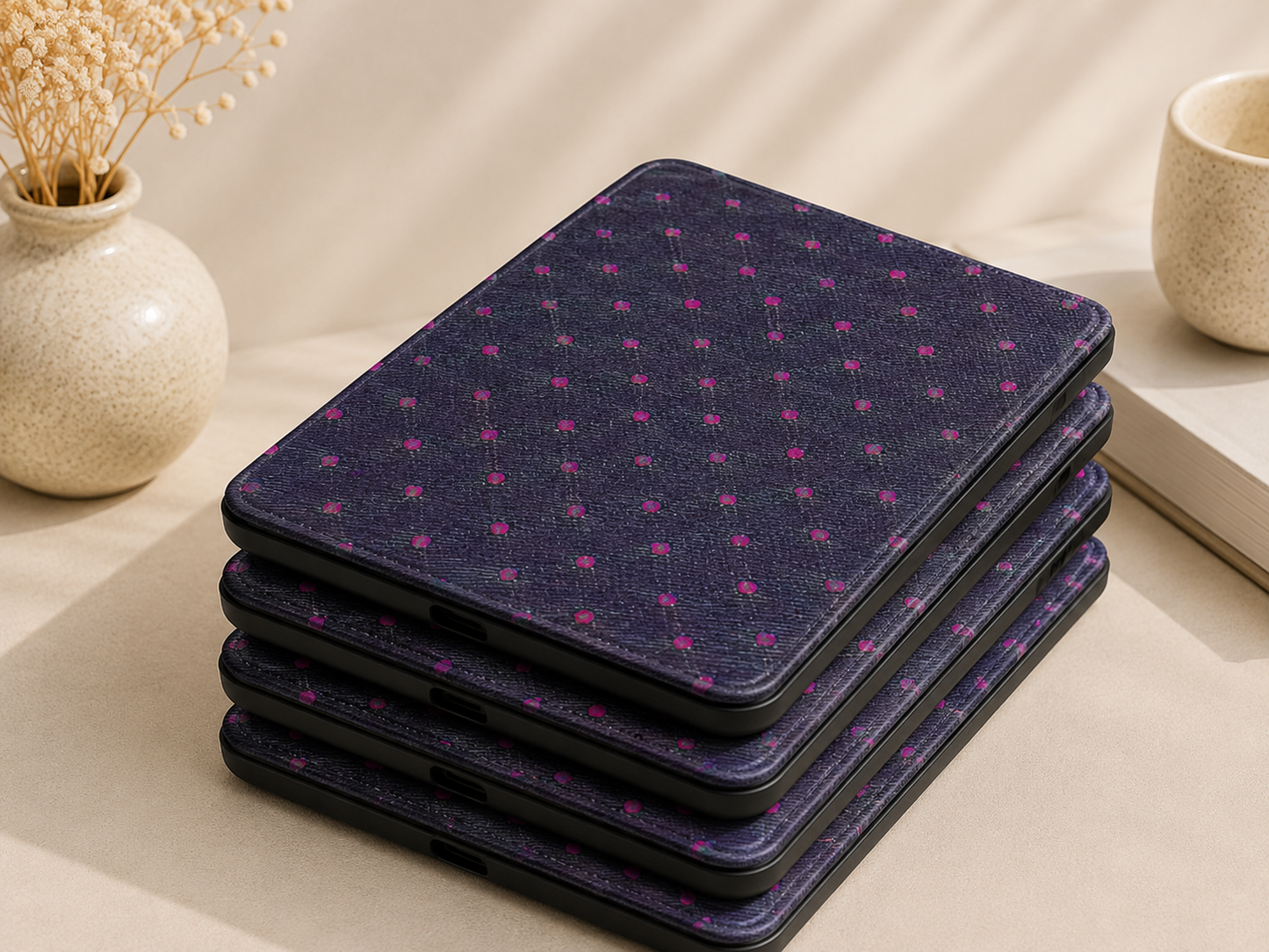 Painted Magenta Dots Kindle Case — Charcoal Brushstroke Print