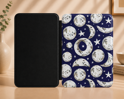 Moon Phases Kindle Case — Vintage Navy Celestial Print