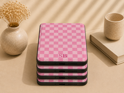 Personalised Pink Gingham Kindle Case — Custom Initials