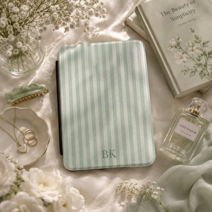 Personalised Sage Stripe Kindle Case — Custom Initials