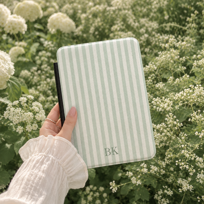 Personalised Sage Stripe Kindle Case — Custom Initials