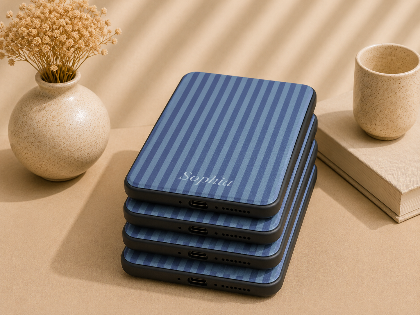 Personalised Blue Stripe Name Kindle Case — Custom Name