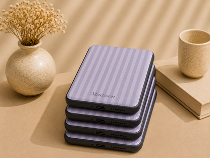 Personalised Lilac Stripe Name Kindle Case — Custom Name