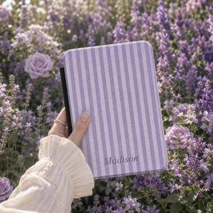 Personalised Lilac Stripe Name Kindle Case — Custom Name