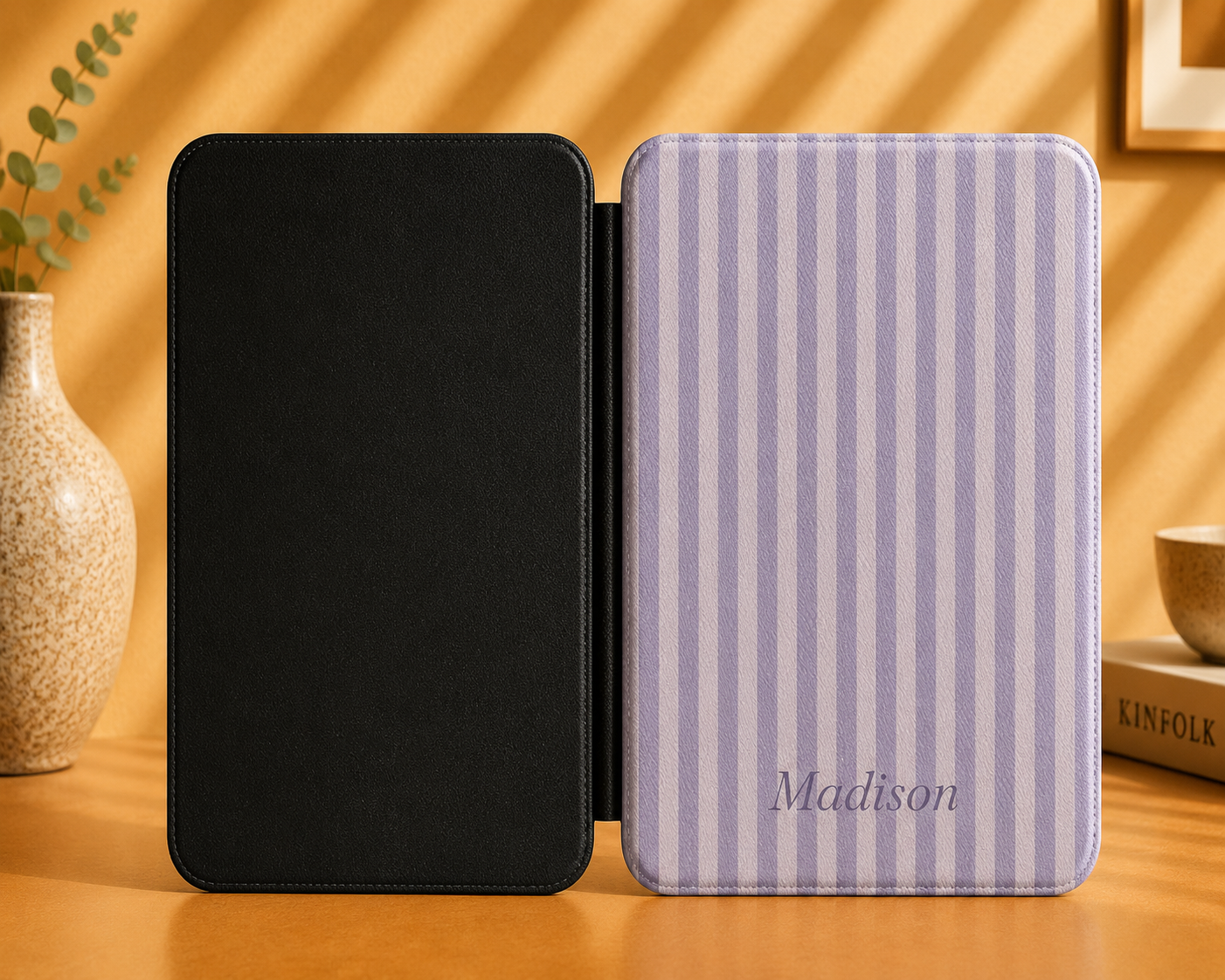 Personalised Lilac Stripe Name Kindle Case — Custom Name