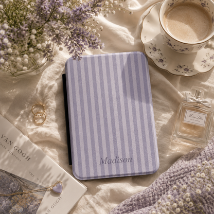 Personalised Lilac Stripe Name Kindle Case — Custom Name