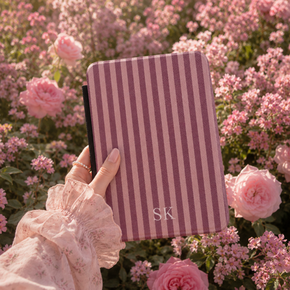 Personalised Mauve Stripe Kindle Case — Custom Initials