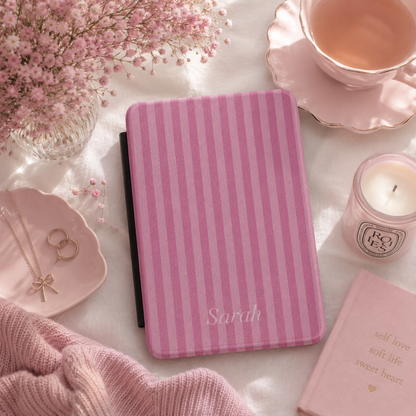 Personalised Mauve Pink Stripe Name Kindle Case — Custom Name