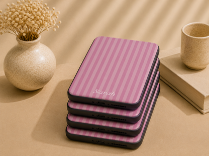 Personalised Mauve Pink Stripe Name Kindle Case — Custom Name