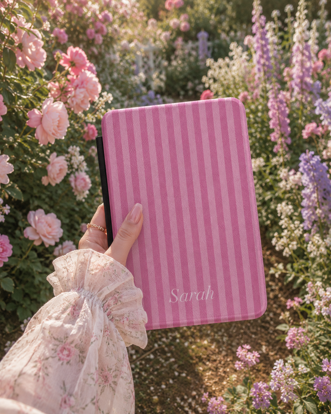 Personalised Mauve Pink Stripe Name Kindle Case — Custom Name