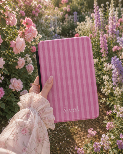 Personalised Mauve Pink Stripe Name Kindle Case — Custom Name
