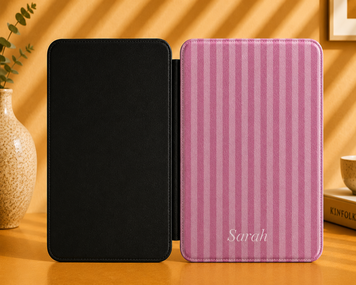 Personalised Mauve Pink Stripe Name Kindle Case — Custom Name