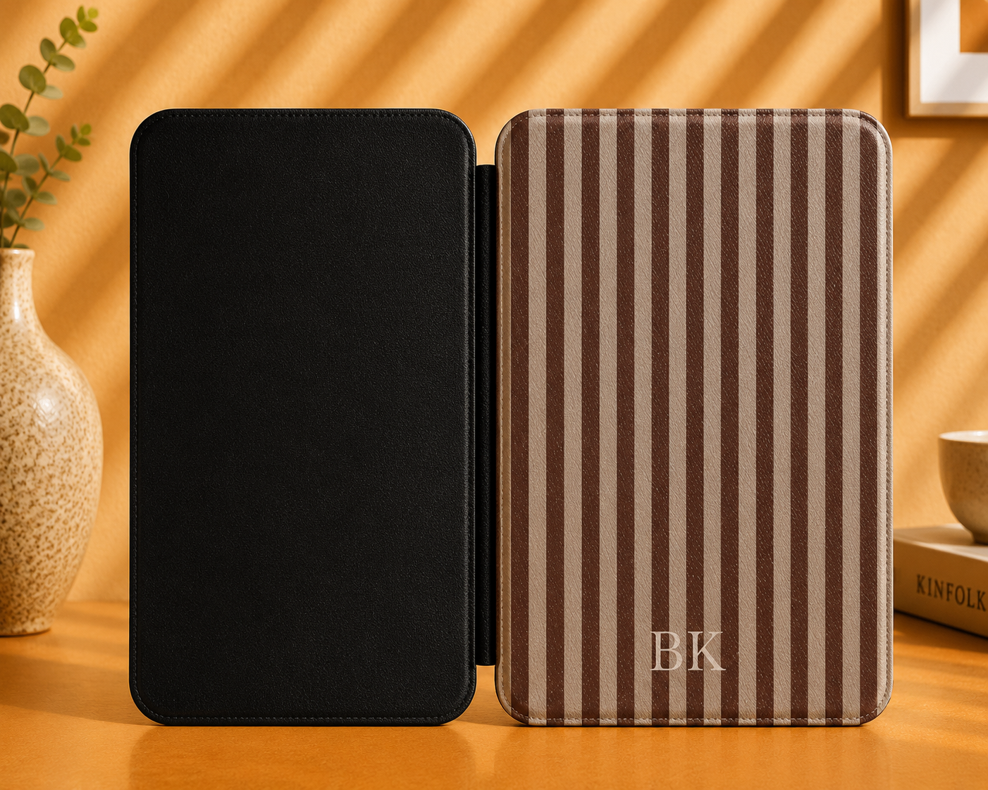 Personalised Brown Stripe Kindle Case — Custom Initials