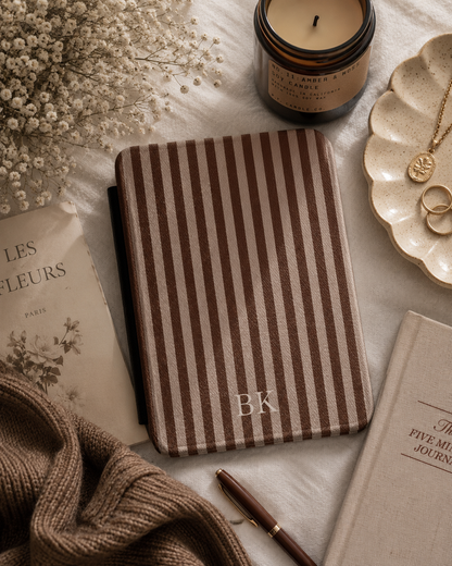 Personalised Brown Stripe Kindle Case — Custom Initials