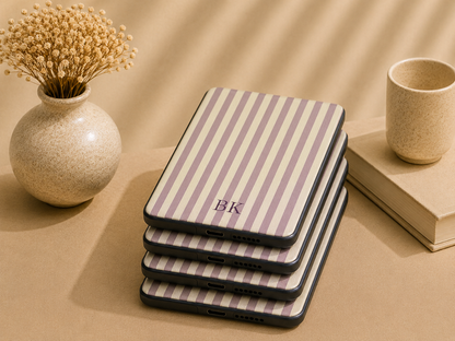 Personalised Mauve & Cream Stripe Kindle Case — Custom Initials