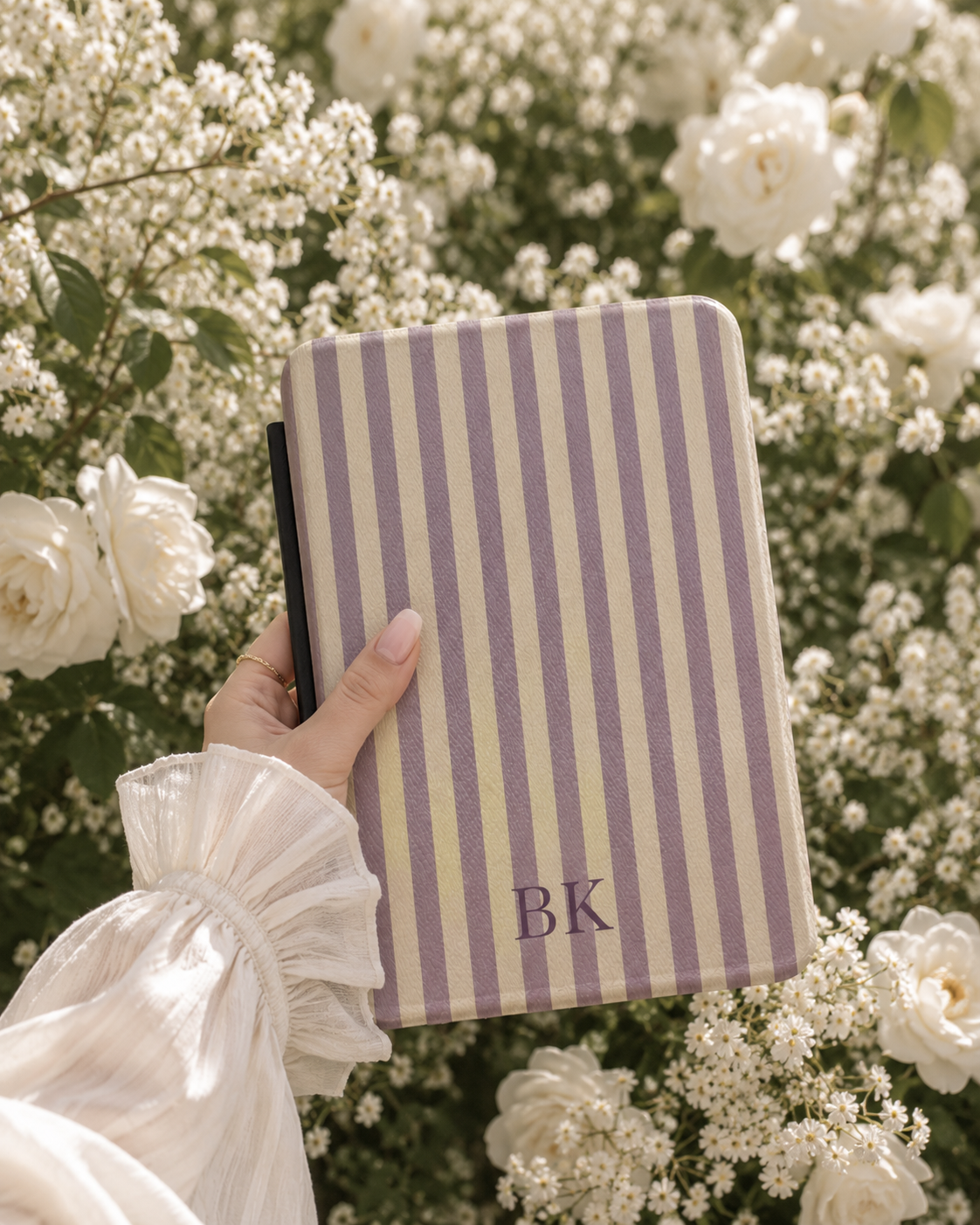 Personalised Mauve & Cream Stripe Kindle Case — Custom Initials