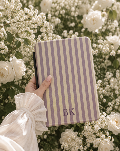 Personalised Mauve & Cream Stripe Kindle Case — Custom Initials