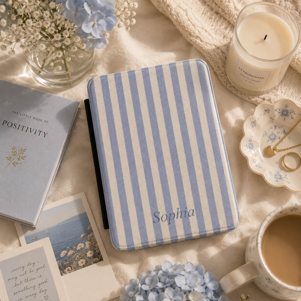 Personalised Periwinkle Stripe Name Kindle Case — Custom Name