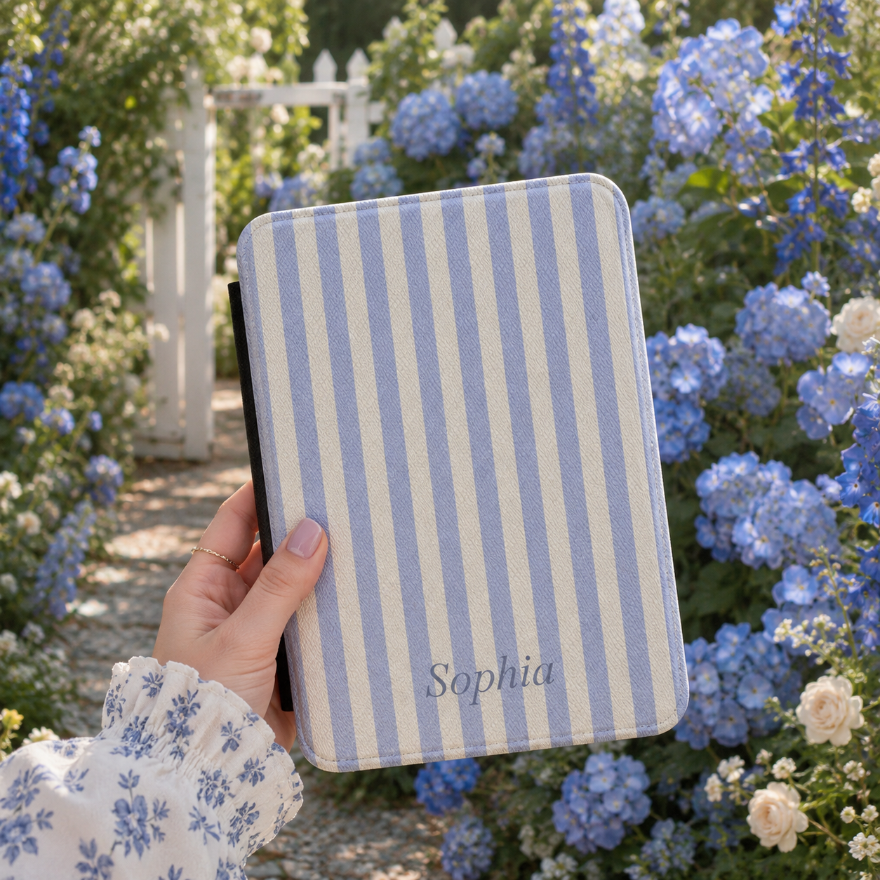 Personalised Periwinkle Stripe Name Kindle Case — Custom Name