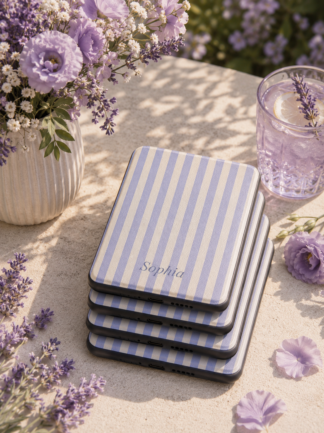 Personalised Periwinkle Stripe Name Kindle Case — Custom Name