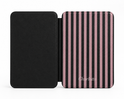 Personalised Pink & Black Stripe Name Kindle Case — Custom Name