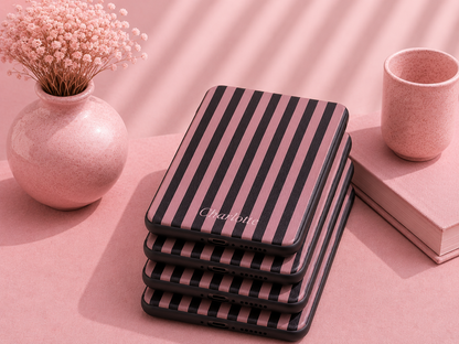 Personalised Pink & Black Stripe Name Kindle Case — Custom Name