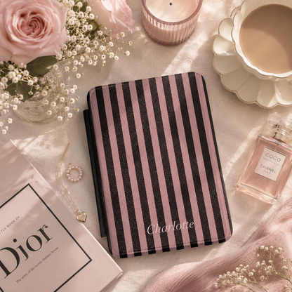 Personalised Pink & Black Stripe Name Kindle Case — Custom Name