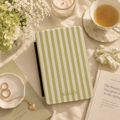 Personalised Olive Stripe Name Kindle Case — Custom Name