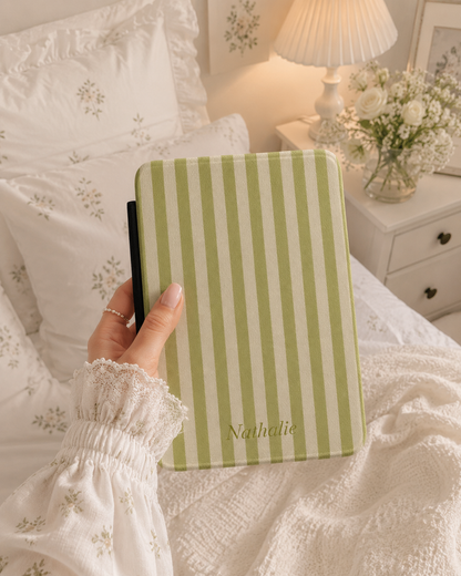 Personalised Olive Stripe Name Kindle Case — Custom Name