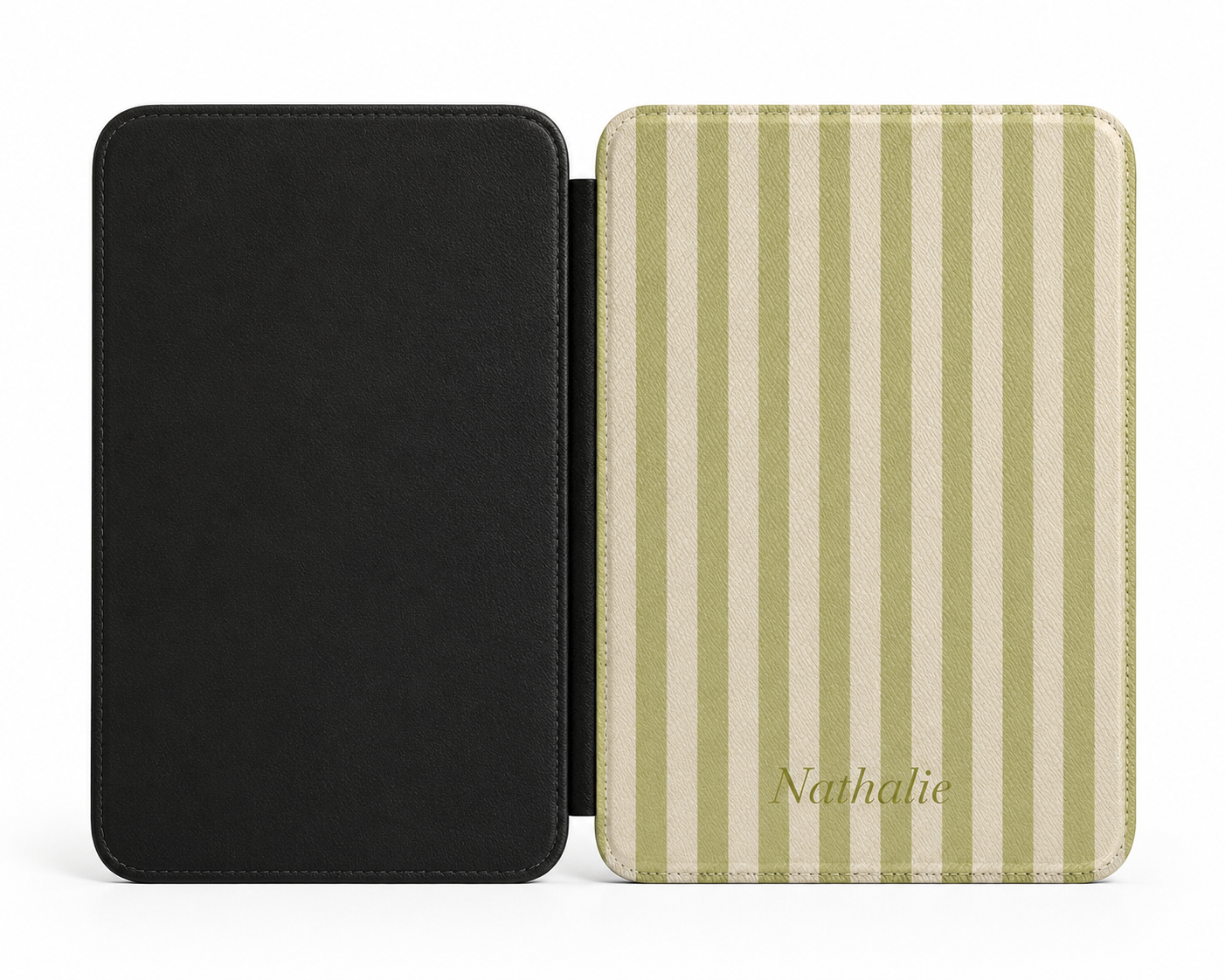 Personalised Olive Stripe Name Kindle Case — Custom Name